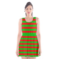 Pattern Lines Red Green Scoop Neck Skater Dress