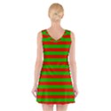 Pattern Lines Red Green V-Neck Sleeveless Skater Dress View2