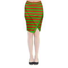 Pattern Lines Red Green Midi Wrap Pencil Skirt