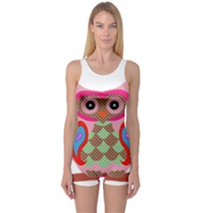 Owl Colorful Patchwork Art One Piece Boyleg Swimsuit by Nexatart