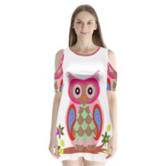 Owl Colorful Patchwork Art Shoulder Cutout Velvet  One Piece by Nexatart