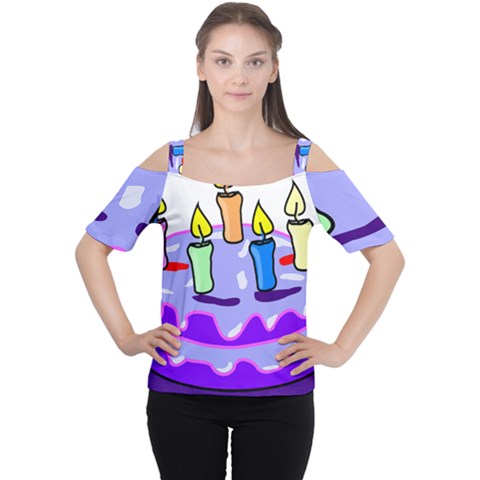 Cake Happy Birthday Women s Cutout Shoulder Tee by Nexatart