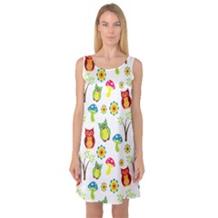 Cute Owl Wallpaper Pattern Sleeveless Satin Nightdress