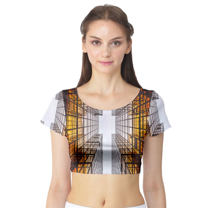 Architecture Facade Buildings Windows Short Sleeve Crop Top (Tight Fit)