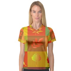 Autumn Leaves Colorful Fall Foliage Women s V-neck Sport Mesh Tee