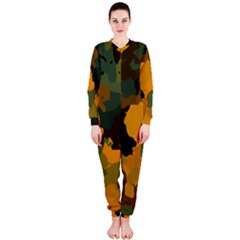 Background For Scrapbooking Or Other Camouflage Patterns Orange And Green Onepiece Jumpsuit (ladies)  by Nexatart