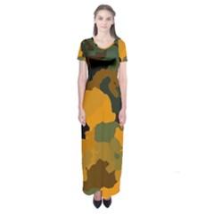 Background For Scrapbooking Or Other Camouflage Patterns Orange And Green Short Sleeve Maxi Dress