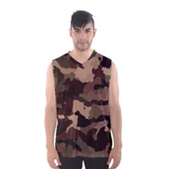 Background For Scrapbooking Or Other Camouflage Patterns Beige And Brown Men s Basketball Tank Top by Nexatart