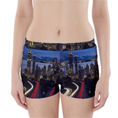 Building And Red And Yellow Light Road Time Lapse Boyleg Bikini Wrap Bottoms by Nexatart