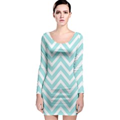 Chevrons Zigzags Pattern Blue Long Sleeve Bodycon Dress by Nexatart