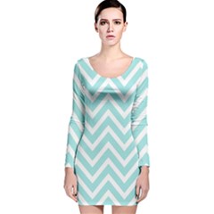 Chevrons Zigzags Pattern Blue Long Sleeve Velvet Bodycon Dress by Nexatart