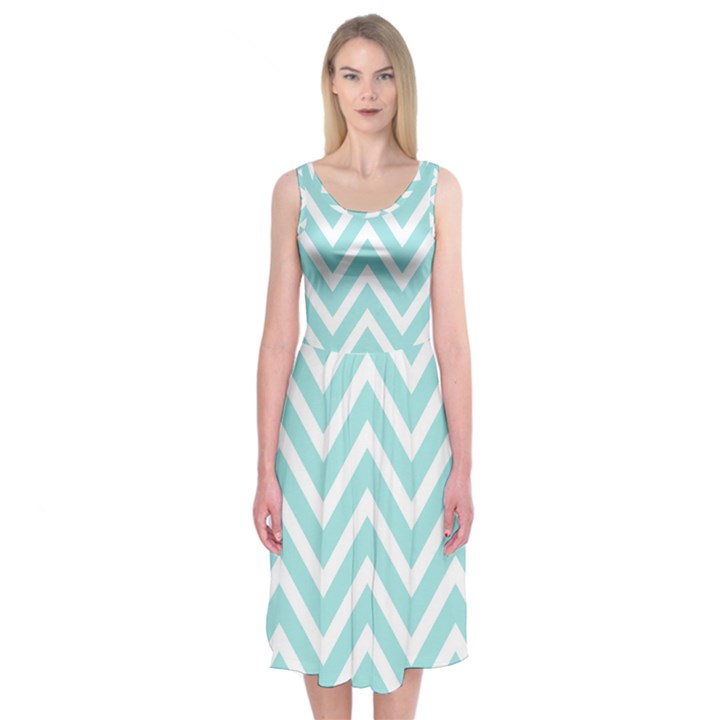 Chevrons Zigzags Pattern Blue Midi Sleeveless Dress