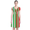 Christmas Holiday Stripes Red green,white Short Sleeve Front Wrap Dress View1