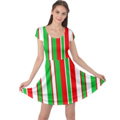 Christmas Holiday Stripes Red Green,white Cap Sleeve Dresses by Nexatart