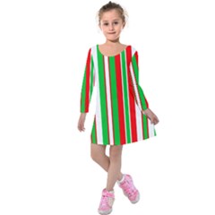 Christmas Holiday Stripes Red Green,white Kids  Long Sleeve Velvet Dress by Nexatart