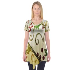 Christmas Ribbon Background Short Sleeve Tunic  by Nexatart