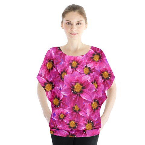 Dahlia Flowers Pink Garden Plant Blouse by Nexatart