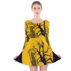 Death Haloween Background Card Long Sleeve Velvet Skater Dress by Nexatart