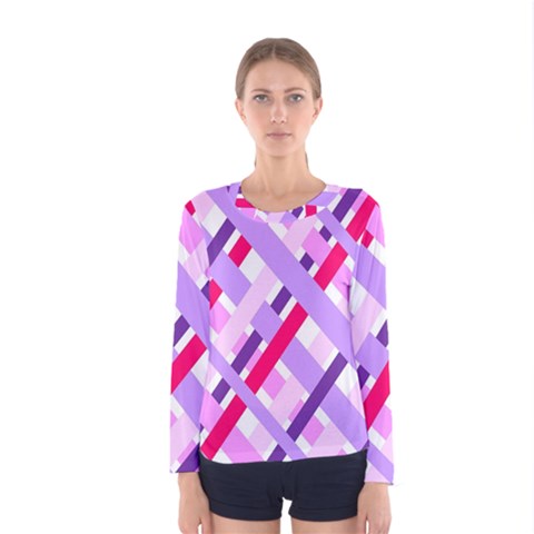 Diagonal Gingham Geometric Women s Long Sleeve Tee by Nexatart