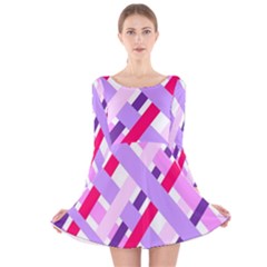 Diagonal Gingham Geometric Long Sleeve Velvet Skater Dress by Nexatart