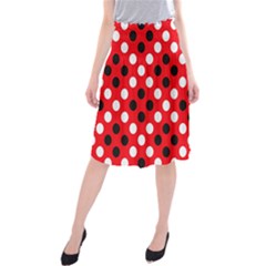 Red & Black Polka Dot Pattern Midi Beach Skirt by Nexatart