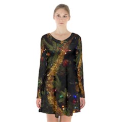 Night Xmas Decorations Lights  Long Sleeve Velvet V-neck Dress by Nexatart