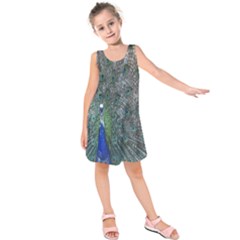 Peacock Four Spot Feather Bird Kids  Sleeveless Dress by Nexatart