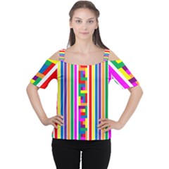 Rainbow Geometric Design Spectrum Women s Cutout Shoulder Tee