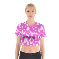 Pink Christmas Background Cotton Crop Top