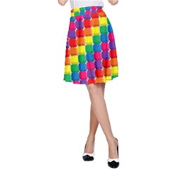 Rainbow 3d Cubes Red Orange A-line Skirt