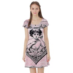 Heart Drawing Angel Vintage Short Sleeve Skater Dress by Nexatart