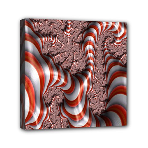 Fractal Abstract Red White Stripes Mini Canvas 6  x 6 