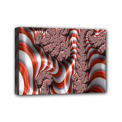 Fractal Abstract Red White Stripes Mini Canvas 7  x 5 