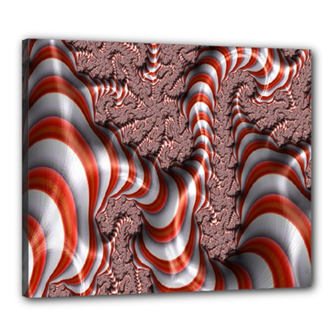 Fractal Abstract Red White Stripes Canvas 24  x 20 