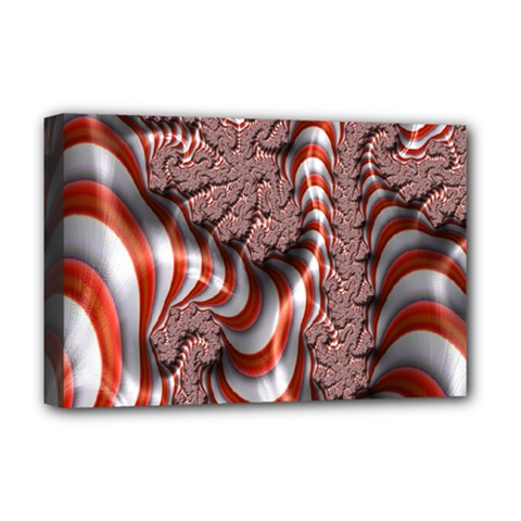 Fractal Abstract Red White Stripes Deluxe Canvas 18  x 12  
