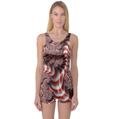 Fractal Abstract Red White Stripes One Piece Boyleg Swimsuit