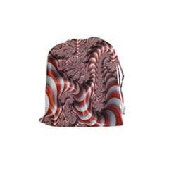 Fractal Abstract Red White Stripes Drawstring Pouches (Medium) 