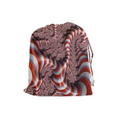 Fractal Abstract Red White Stripes Drawstring Pouches (Large) 