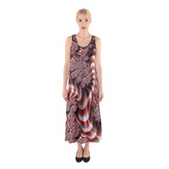 Fractal Abstract Red White Stripes Sleeveless Maxi Dress