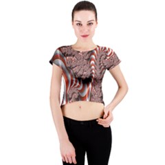Fractal Abstract Red White Stripes Crew Neck Crop Top