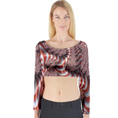 Fractal Abstract Red White Stripes Long Sleeve Crop Top