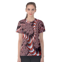 Fractal Abstract Red White Stripes Women s Cotton Tee