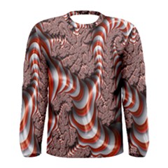 Fractal Abstract Red White Stripes Men s Long Sleeve Tee