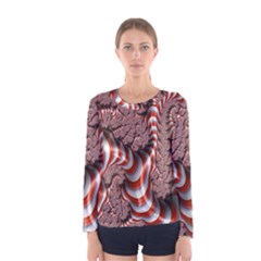Fractal Abstract Red White Stripes Women s Long Sleeve Tee