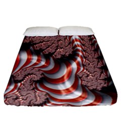 Fractal Abstract Red White Stripes Fitted Sheet (Queen Size)