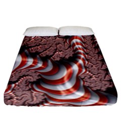 Fractal Abstract Red White Stripes Fitted Sheet (King Size)