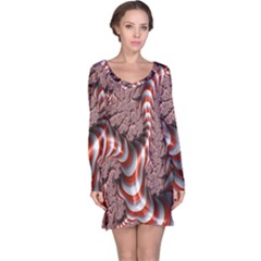 Fractal Abstract Red White Stripes Long Sleeve Nightdress