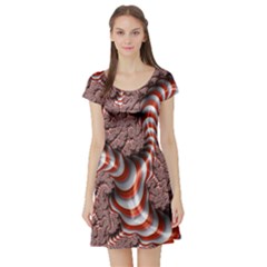 Fractal Abstract Red White Stripes Short Sleeve Skater Dress