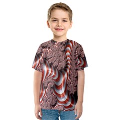 Fractal Abstract Red White Stripes Kids  Sport Mesh Tee