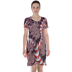 Fractal Abstract Red White Stripes Short Sleeve Nightdress